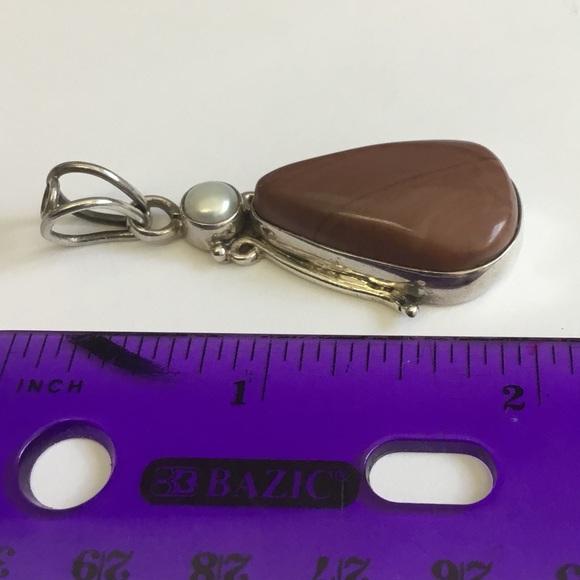 .925 Sterling Silver Tigers Eye & Pearl Pendant - Picture 5 of 7